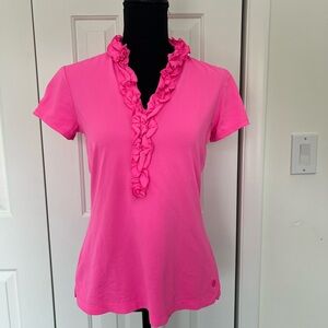 Lilly Pulitzer Pink Ruffled Short Sleeve Blouse